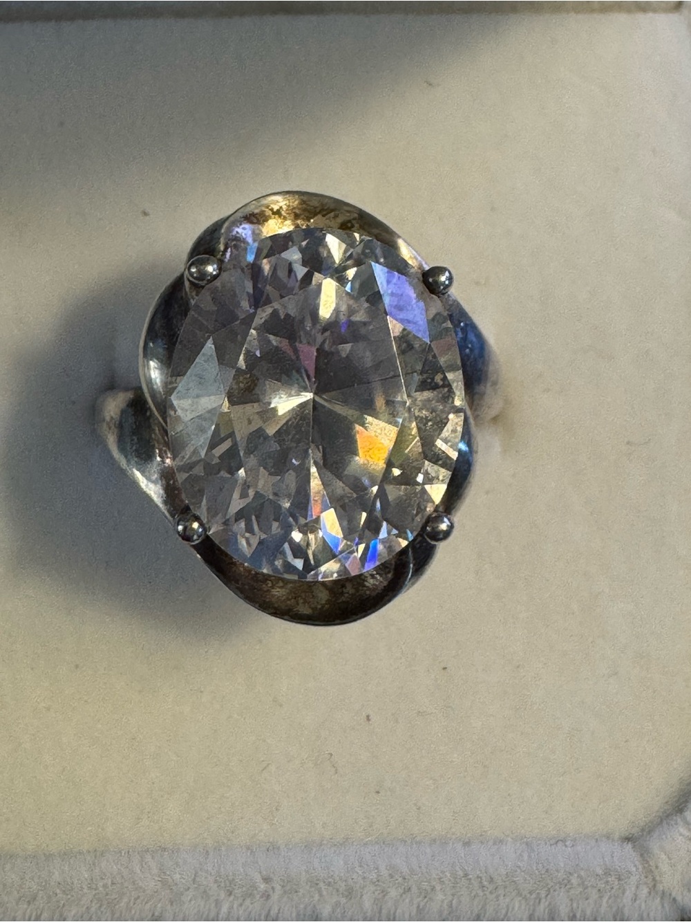 Sterling Silver 925 Oversized Oval CZ Statement Cocktail Ring - Size 7.75
